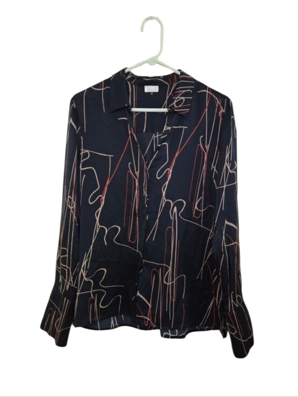 Women's Ecru 100% Silk Button Front Blouse Top Sz Large